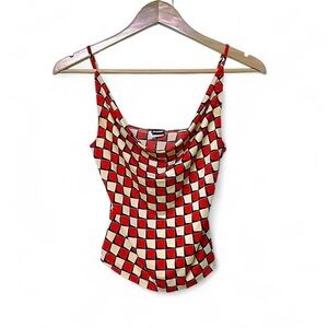 Vintage Y2K Checkered Draped Cowl Neck Indie Sleeze Spaghetti Strap Camisole Top